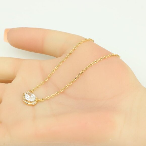 Elegant Rose Gold Necklace with Teardrop CZ Pendant, XPNL0407 - Picture 4 of 12